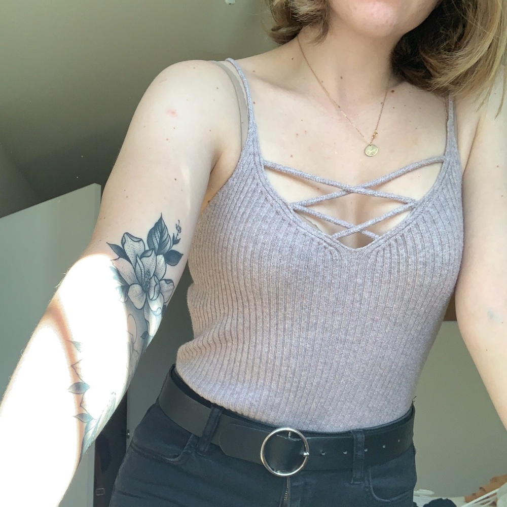 Pink Knit Lacy Tank from American Eagle Outfitters